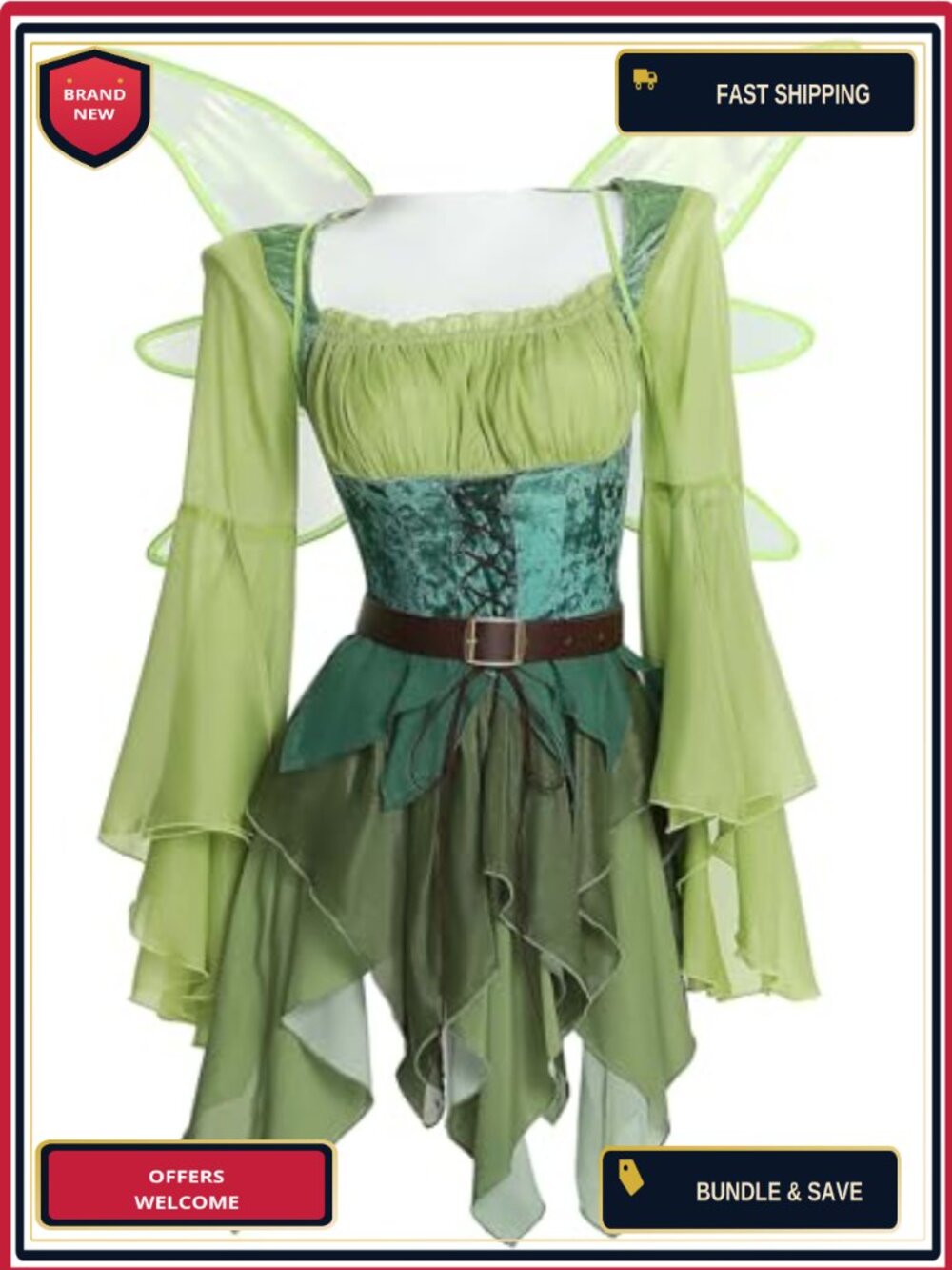 Women's Elf Medieval Cosplay Costume Dress Chiffon Velvet Faux Leather